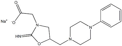 [5-(4-Phenylpiperazinomethyl)-2-iminooxazolidin-3-yl]acetic acid sodium salt,,结构式