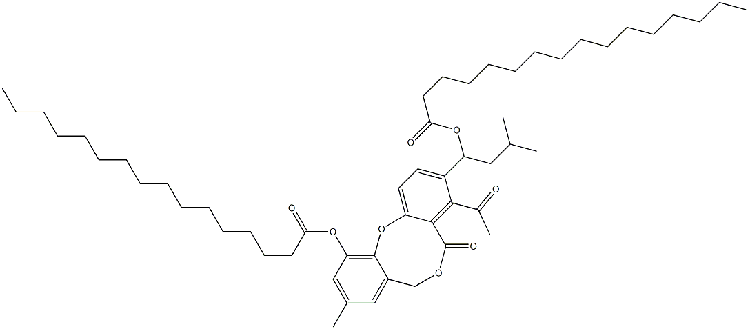 Hexadecanoic acid 4-acetyl-3-[1-(hexadecanoyloxy)-3-methylbutyl]-9-methyl-5-oxo-5H,7H-dibenzo[b,g][1,5]dioxocin-11-yl ester,,结构式