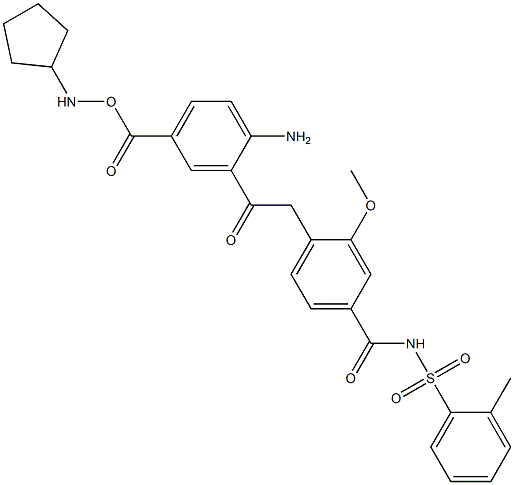 4-[2-[5-(シクロペンチルアミノオキシカルボニル)-2-アミノフェニル]-2-オキソエチル]-3-メトキシ-N-(2-メチルフェニルスルホニル)ベンズアミド 化学構造式