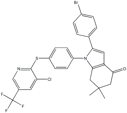 2-(4-Bromophenyl)-1-(4-(3-chloro-5-(trifluoromethyl)(2-pyridylthio))phenyl)-6,6-dimethyl-5,6,7-trihydroindol-4-one Struktur