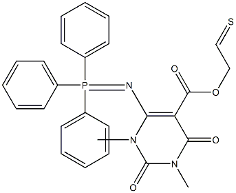 1,2,3,4-Tetrahydro-1,3-dimethyl-2,4-dioxo-6-[(triphenylphosphoranylidene)amino]-5-pyrimidinecarboxylic acid thioethyl ester 化学構造式