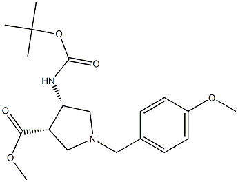cis-methyl 4-(tert-butoxycarbonylamino)-1-(4-methoxybenzyl)pyrrolidine-3-carboxylate,,结构式