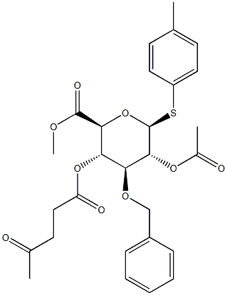 4-Methylphenyl 2-O-acetyl-3-O-benzyl-4-O-levulinoyl-b-D-thioglucuronide methyl ester 结构式