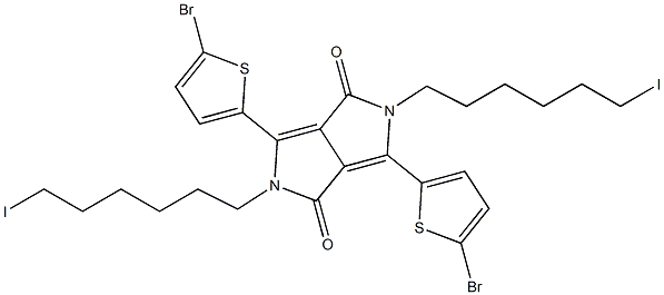 3,6-Bis-(5-bromo-thiophen-2-yl)-2,5-bis-(6-iodo-hexyl)-2,5-dihydro-pyrrolo[3,4-c]pyrrole-1,4-dione,,结构式