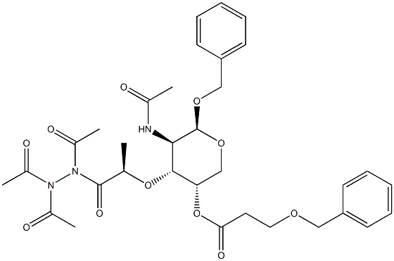 (2R,3S,4R,5R,6S)-5-Acetamido-6-(benzyloxy)-2-((benzyloxy)methyl)-4-((1-oxo-1-(1,2,2-triacetylhydrazinyl)propan-2-yl)oxy)tetrahydro-2H-pyran-3-yl Acetate, , 结构式