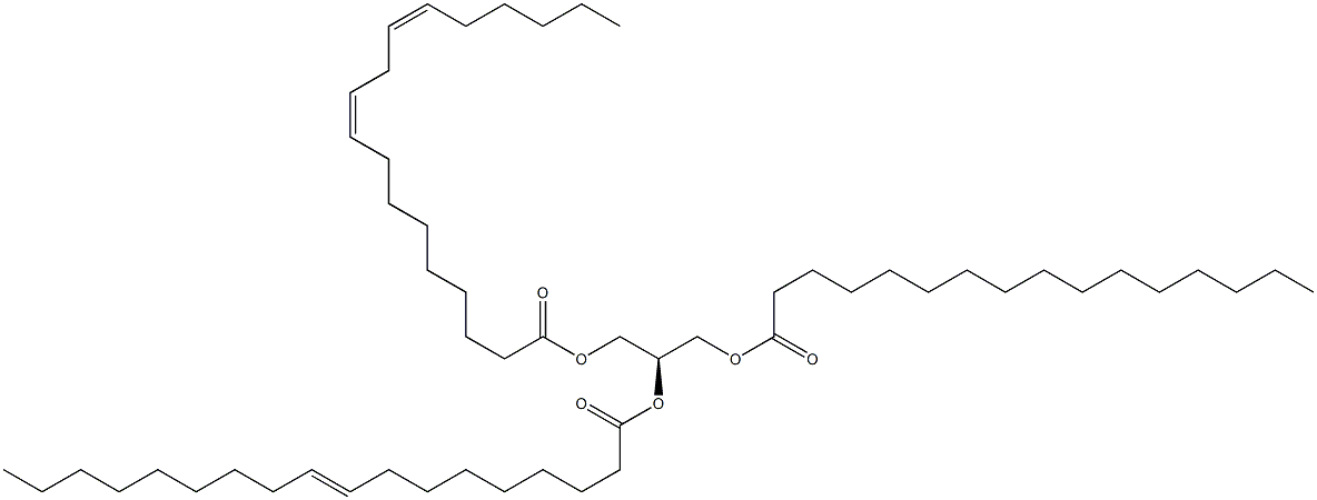 1-hexadecanoyl-2-(9Z-octadecenoyl)-3-(9Z,12Z-octadecadienoyl)-sn-glycerol,,结构式