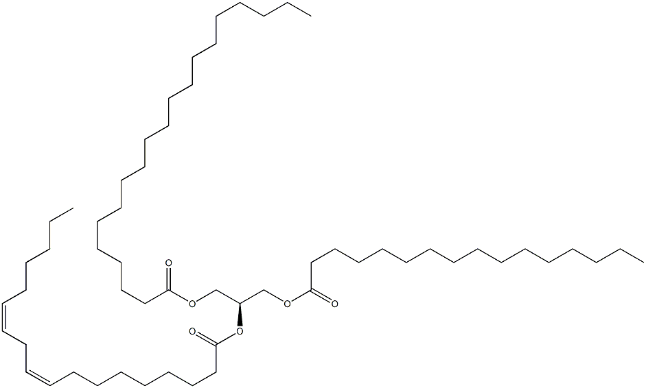 1-hexadecanoyl-2-(9Z,12Z-octadecadienoyl)-3-eicosanoyl-sn-glycerol 结构式