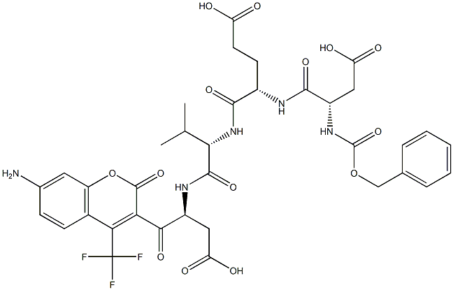 benzyloxycarbonyl-aspartyl-glutamyl-valyl-aspartyl-7-amino-4-trifluoromethylcoumarin Struktur
