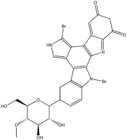 3,9-dibromo-12-(4-O-methylglucopyranosyl)-6,7.12,13-tetrahydroindolo(2,3-a)pyrrolo(3,4-c)carbazole-5,7-dione Struktur