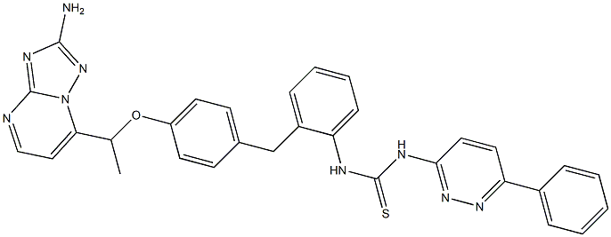 3-[2-[[4-[1-(8-amino-1,5,7,9-tetrazabicyclo[4.3.0]nona-2,4,6,8-tetraen-2-yl)ethoxy]phenyl]methyl]phenyl]-1-(6-phenylpyridazin-3-yl)thiourea Structure