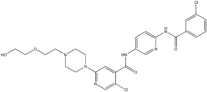 5-chloro-N-(6-(3-chlorobenzamido)pyridin-3-yl)-2-(4-(2-(2-hydroxyethoxy)ethyl)piperazin -1-yl)isonicotinamide Structure