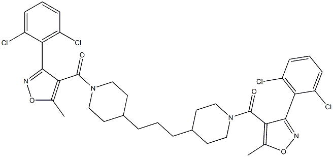 [3-(2,6-dichlorophenyl)-5-methyl-4-isoxazolyl]{4-[3-(1-{[3-(2,6-dichlorophenyl)-5-methyl-4-isoxazolyl]carbonyl}-4-piperidyl)propyl]piperidino}methanon 结构式