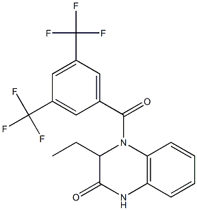 4-[3,5-bis(trifluoromethyl)benzoyl]-3-ethyl-3,4-dihydro-2(1H)-quinoxalinone 化学構造式