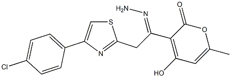 3-{2-[4-(4-chlorophenyl)-1,3-thiazol-2-yl]ethanehydrazonoyl}-4-hydroxy-6-methyl-2H-pyran-2-one 化学構造式