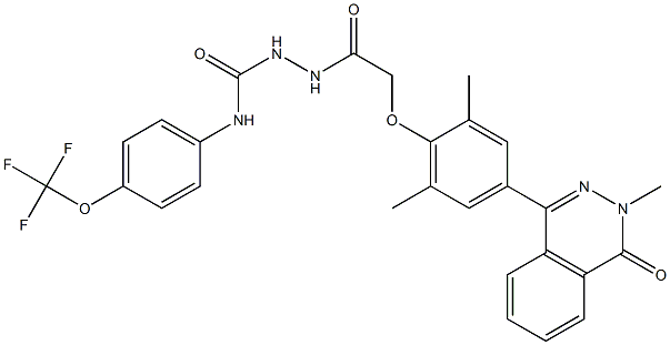 N1-[4-(trifluoromethoxy)phenyl]-2-{2-[2,6-dimethyl-4-(3-methyl-4-oxo-3,4-dihydrophthalazin-1-yl)phenoxy]acetyl}hydrazine-1-carboxamide Structure