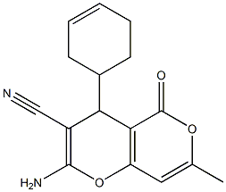 2-amino-4-(3-cyclohexenyl)-7-methyl-5-oxo-4H,5H-pyrano[4,3-b]pyran-3-carbonitrile,,结构式