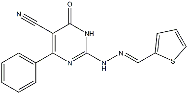 6-oxo-4-phenyl-2-[2-(2-thienylmethylidene)hydrazino]-1,6-dihydropyrimidine-5-carbonitrile Struktur