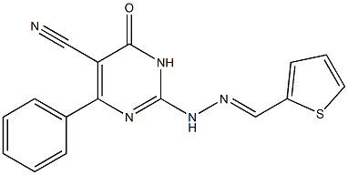 6-oxo-4-phenyl-2-[2-(2-thienylmethylidene)hydrazino]-1,6-dihydropyrimidine-5-carbonitrile 结构式