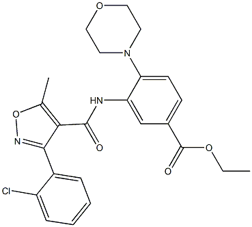 ethyl 3-({[3-(2-chlorophenyl)-5-methylisoxazol-4-yl]carbonyl}amino)-4-morpholinobenzoate Struktur
