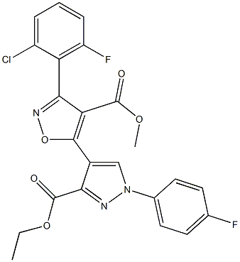 methyl 3-(2-chloro-6-fluorophenyl)-5-[3-(ethoxycarbonyl)-1-(4-fluorophenyl)-1H-pyrazol-4-yl]-4-isoxazolecarboxylate Struktur