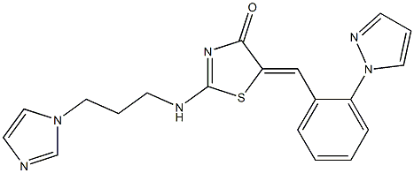  2-{[3-(1H-imidazol-1-yl)propyl]amino}-5-{(E)-[2-(1H-pyrazol-1-yl)phenyl]methylidene}-1,3-thiazol-4(5H)-one