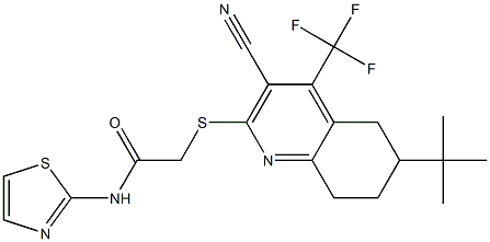 2-{[6-(tert-butyl)-3-cyano-4-(trifluoromethyl)-5,6,7,8-tetrahydro-2-quinolinyl]sulfanyl}-N-(1,3-thiazol-2-yl)acetamide Structure