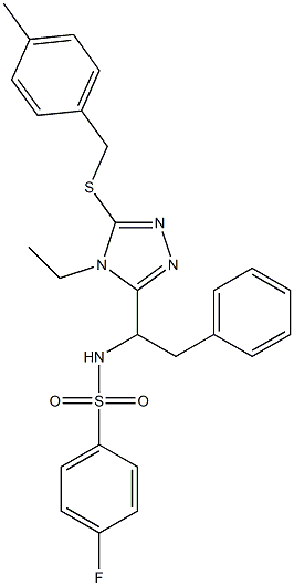 N-(1-{4-ethyl-5-[(4-methylbenzyl)sulfanyl]-4H-1,2,4-triazol-3-yl}-2-phenylethyl)-4-fluorobenzenesulfonamide,,结构式