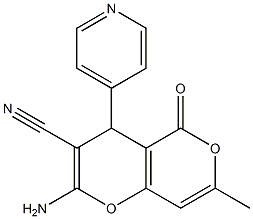 2-amino-7-methyl-5-oxo-4-(4-pyridinyl)-4H,5H-pyrano[4,3-b]pyran-3-carbonitrile,,结构式