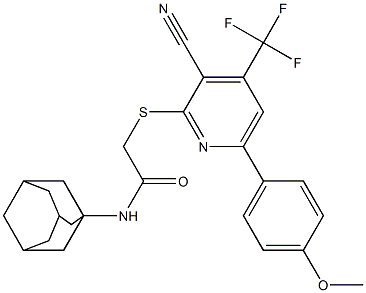 N-(1-adamantyl)-2-{[3-cyano-6-(4-methoxyphenyl)-4-(trifluoromethyl)-2-pyridinyl]sulfanyl}acetamide 结构式