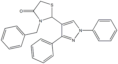 3-benzyl-2-(1,3-diphenyl-1H-pyrazol-4-yl)-1,3-thiazolan-4-one,,结构式