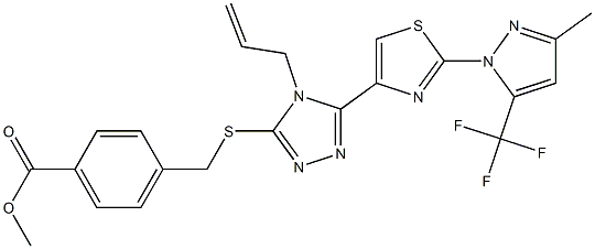 methyl 4-{[(4-allyl-5-{2-[3-methyl-5-(trifluoromethyl)-1H-pyrazol-1-yl]-1,3-thiazol-4-yl}-4H-1,2,4-triazol-3-yl)sulfanyl]methyl}benzenecarboxylate Struktur