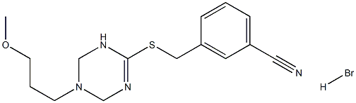 3-({[5-(3-methoxypropyl)-1,4,5,6-tetrahydro-1,3,5-triazin-2-yl]thio}methyl)benzonitrile hydrobromide Structure