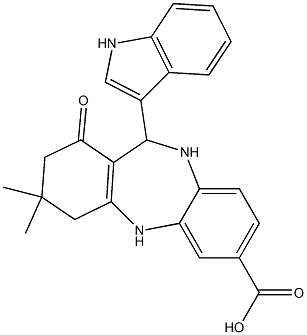 11-(1H-indol-3-yl)-3,3-dimethyl-1-oxo-2,3,4,5,10,11-hexahydro-1H-dibenzo[b,e][1,4]diazepine-7-carboxylic acid Struktur