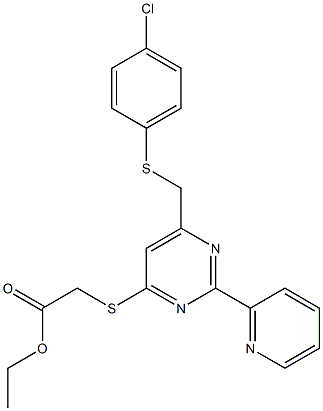 ethyl 2-{[6-{[(4-chlorophenyl)sulfanyl]methyl}-2-(2-pyridinyl)-4-pyrimidinyl]sulfanyl}acetate Structure