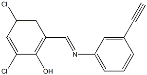 2,4-dichloro-6-{[(3-eth-1-ynylphenyl)imino]methyl}phenol Struktur