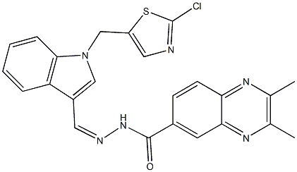 N'-((Z)-{1-[(2-chloro-1,3-thiazol-5-yl)methyl]-1H-indol-3-yl}methylidene)-2,3-dimethyl-6-quinoxalinecarbohydrazide Structure