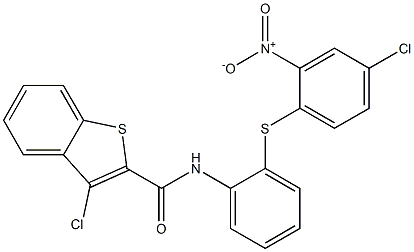 N2-{2-[(4-chloro-2-nitrophenyl)thio]phenyl}-3-chlorobenzo[b]thiophene-2-carboxamide 化学構造式