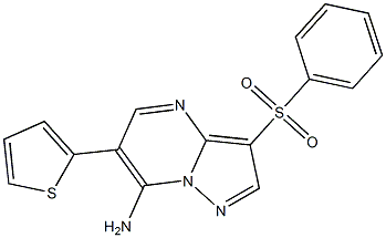 3-(phenylsulfonyl)-6-(2-thienyl)pyrazolo[1,5-a]pyrimidin-7-amine,,结构式