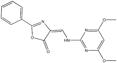 4-{[(4,6-dimethoxypyrimidin-2-yl)amino]methylidene}-2-phenyl-4,5-dihydro-1,3-oxazol-5-one 化学構造式