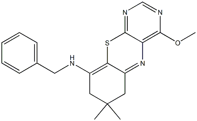 N-benzyl-4-methoxy-7,7-dimethyl-7,8-dihydro-6H-pyrimido[4,5-b][1,4]benzothiazin-9-amine,,结构式