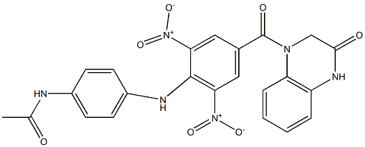 N-[4-(2,6-dinitro-4-{[3-oxo-3,4-dihydro-1(2H)-quinoxalinyl]carbonyl}anilino)phenyl]acetamide 结构式