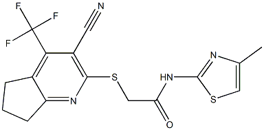 2-{[3-cyano-4-(trifluoromethyl)-6,7-dihydro-5H-cyclopenta[b]pyridin-2-yl]sulfanyl}-N-(4-methyl-1,3-thiazol-2-yl)acetamide Structure