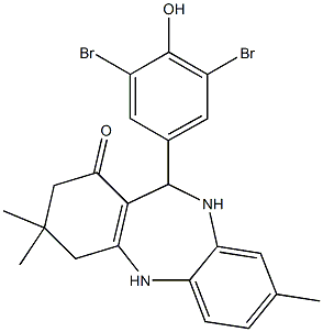 11-(3,5-dibromo-4-hydroxyphenyl)-3,3,8-trimethyl-2,3,4,5,10,11-hexahydro-1H-dibenzo[b,e][1,4]diazepin-1-one,,结构式