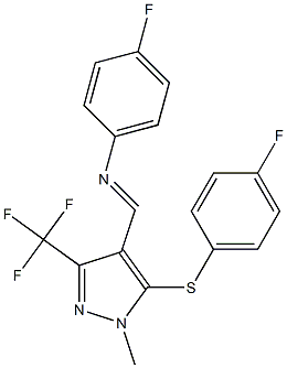 4-fluoro-N-{[5-[(4-fluorophenyl)sulfanyl]-1-methyl-3-(trifluoromethyl)-1H-pyrazol-4-yl]methylene}aniline 结构式