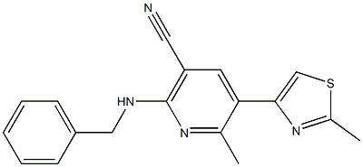 2-(benzylamino)-6-methyl-5-(2-methyl-1,3-thiazol-4-yl)nicotinonitrile 结构式