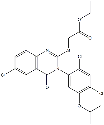 ethyl 2-{[6-chloro-3-(2,4-dichloro-5-isopropoxyphenyl)-4-oxo-3,4-dihydro-2-quinazolinyl]sulfanyl}acetate 化学構造式