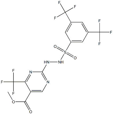 methyl 2-(2-{[3,5-di(trifluoromethyl)phenyl]sulfonyl}hydrazino)-4-(trifluoromethyl)pyrimidine-5-carboxylate 化学構造式