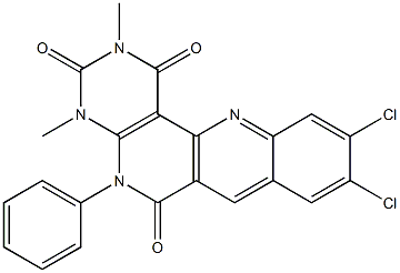 9,10-dichloro-2,4-dimethyl-5-phenyl-1,2,3,4,5,6-hexahydrobenzo[b]pyrimido[4,5-h][1,6]naphthyridine-1,3,6-trione 化学構造式