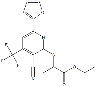 ethyl 2-{[3-cyano-6-(2-furyl)-4-(trifluoromethyl)-2-pyridinyl]sulfanyl}propanoate Structure