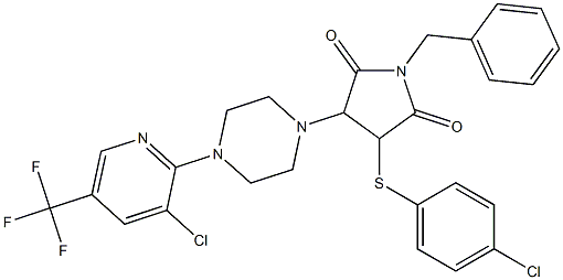 1-benzyl-3-[(4-chlorophenyl)sulfanyl]-4-{4-[3-chloro-5-(trifluoromethyl)-2-pyridinyl]piperazino}dihydro-1H-pyrrole-2,5-dione 结构式